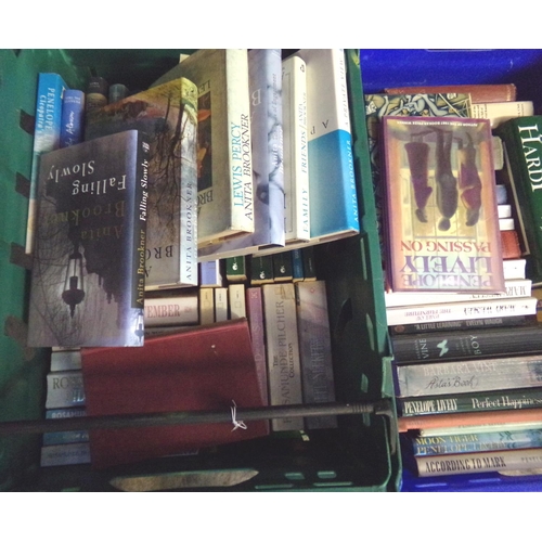 536 - Three boxes of books to include: various by Rosamunde Pilcher, Penelope Lively first editions; 'Heat... 