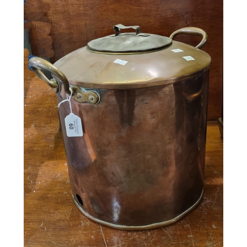 60 - 19th Century copper two handled lidded pan or samovar. 
(B.P. 21% + VAT)