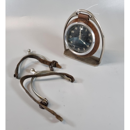 78 - Unusual, probably vehicle dashboard clock mounted and supported within a nickel plated equestrian st... 