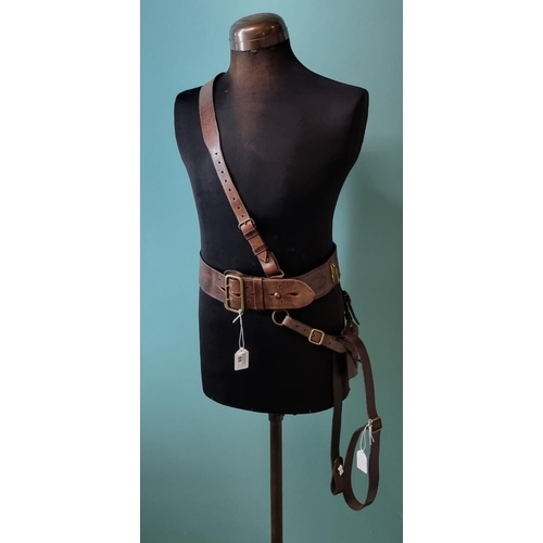 88 - British military Sam Browne leather Officer's belt with shoulder strap, sword frog etc.   (B.P. 21% ... 