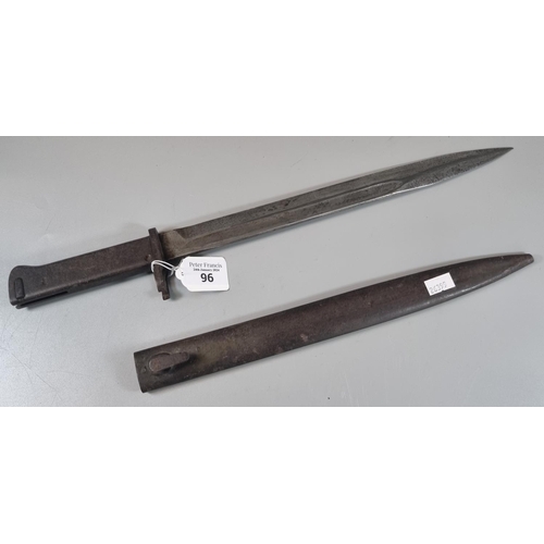 96 - German WWI period Ersatz bayonet and metal scabbard.  Overall 45cm long approx.   (B.P. 21% + VAT)