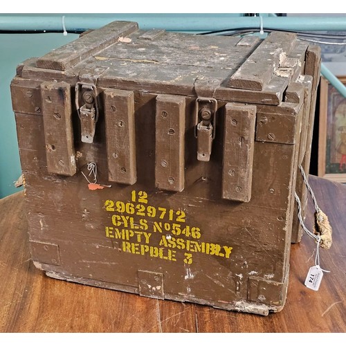 174 - British Military  issue Brown wooden crate. 
Marked: 12 29629712 CYLS No.546 EMPTY ASSEMBLY REPLE 3 ... 