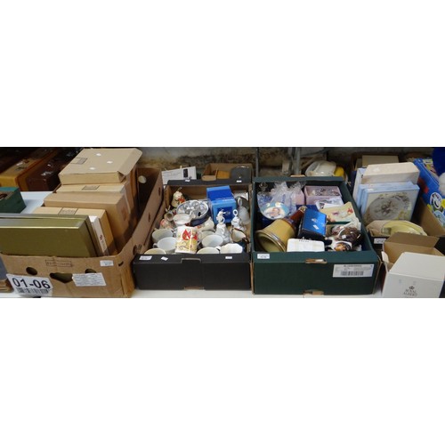 517 - Four boxes of assorted china to include: Royal Albert and other collectors plates, porcelain bells, ... 