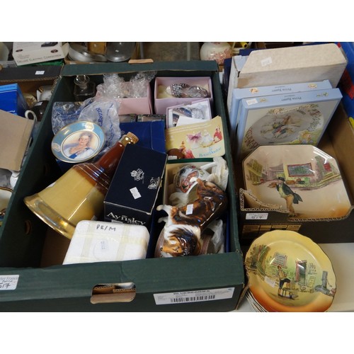 517 - Four boxes of assorted china to include: Royal Albert and other collectors plates, porcelain bells, ... 