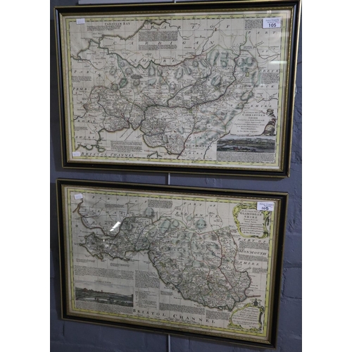 105 - Thomas Kitchin, two original maps, 'Carmarthenshire' and 'Glamorganshire' with river vignettes.  36x... 