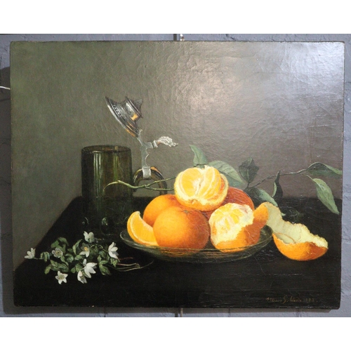 109 - Elenne S Woods (19th century), still life study of fruit, signed and dated 1882.  Oils on canvas, st... 