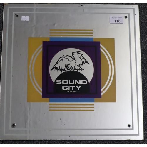 116 - Sound City Guitar Strings advertising mirror.  39x38cm approx.  Unframed. as used by Eric Clapton.  ... 