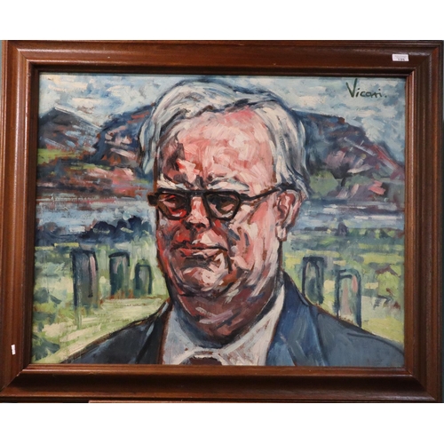 125 - Andrew Vicary (Welsh School, worked in Monte Carlo), 'The Arch Druid Cynan, 1959',signed.  Oils on b... 