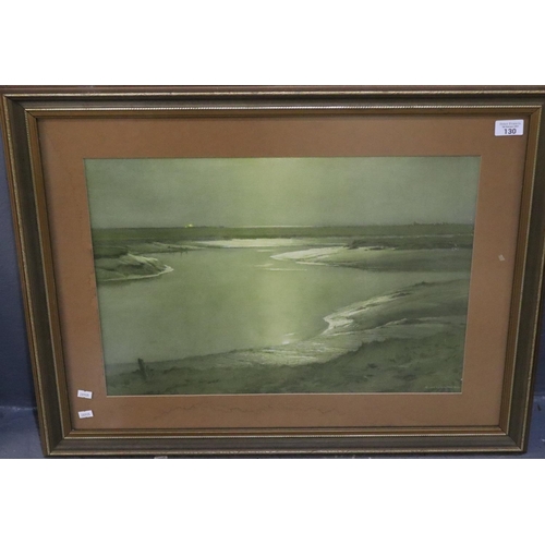 130 - After N Van Der Weyden, estuary scene, coloured print.  38x53cm approx.  Framed and glazed with non-... 