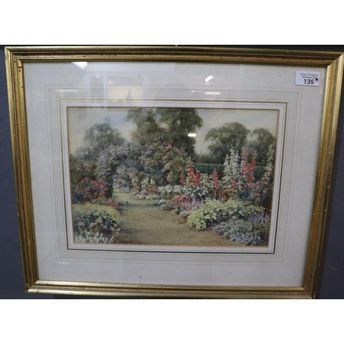 135 - Lillian Stannard (British early 20th century), cottage garden in full bloom, signed.  Watercolours. ... 