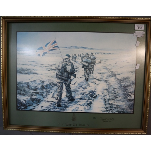 136 - After David Whittley, 'The Road to Stanley', a Falklands war scene, coloured print, limited edition ... 