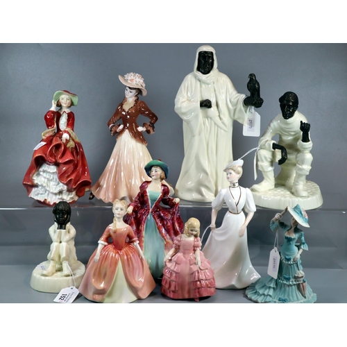 152 - Collection of Royal Doulton, Coalport and other figurines together with three Minton fine bone china... 