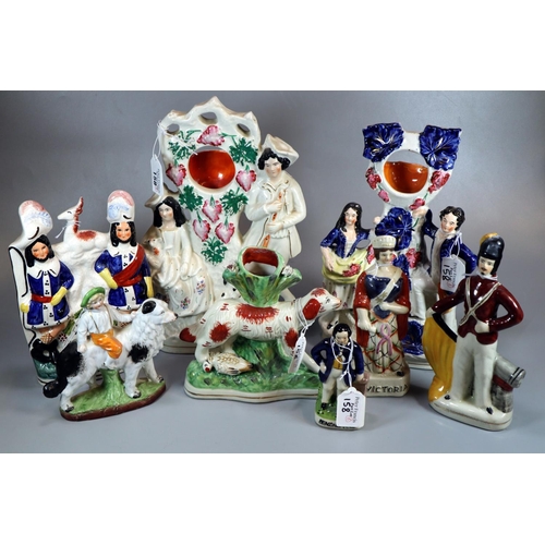 158 - Collection of Staffordshire Flatback figurines and figure groups together with other figurines inclu... 