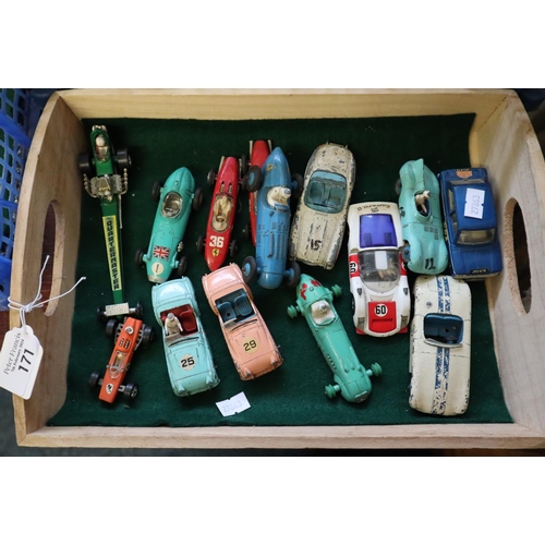 171 - Collection of 1950s/60s Dinky and Corgi racing cars in playworn condition to include: Dinky Triumph ... 