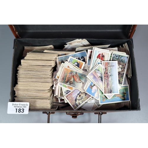 183 - Miniature suitcase comprising various cigarette cards: Players etc.  various genres including animal... 