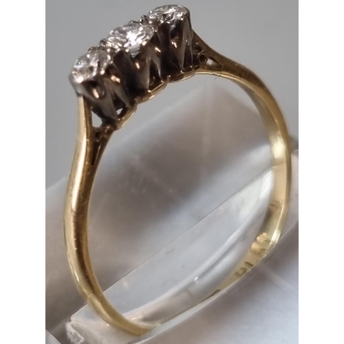 208 - 18ct gold on platinum three stone diamond ring.  1.7g approx.  Size N1/2.  (B.P. 21% + VAT)