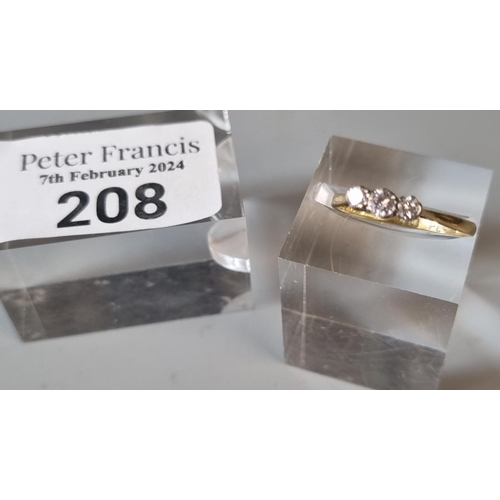 208 - 18ct gold on platinum three stone diamond ring.  1.7g approx.  Size N1/2.  (B.P. 21% + VAT)