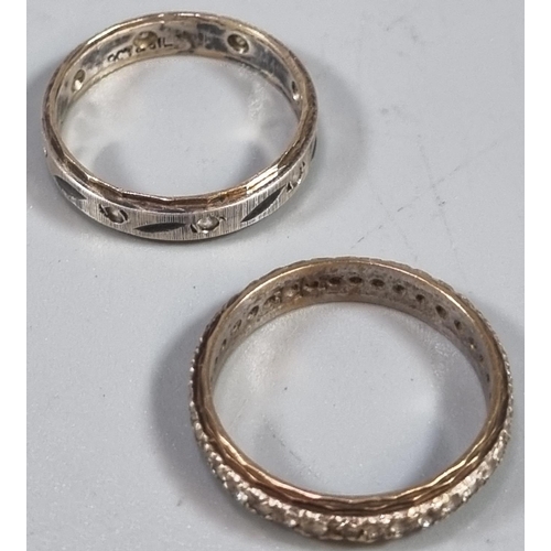 212 - 9ct white gold eternity style ring.  2g approx.  Size N1/2.  together with another 9ct gold eternity... 