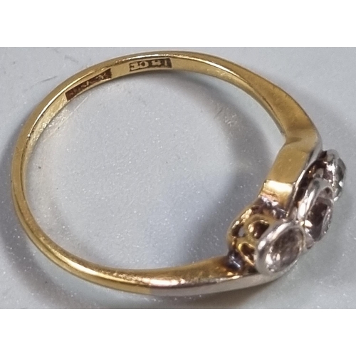 214 - 18ct gold clear three stone ring (not diamonds).  2.1g approx.  Size L1/2.  (B.P. 21% + VAT)