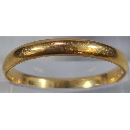 215 - 22ct gold wedding band.  2.7g approx.  Size M1/2.  (B.P. 21% + VAT)