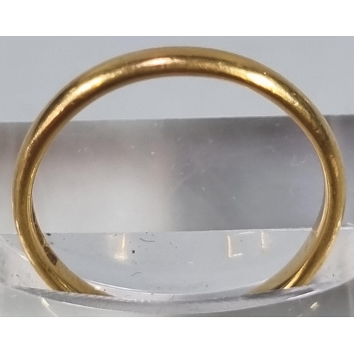 215 - 22ct gold wedding band.  2.7g approx.  Size M1/2.  (B.P. 21% + VAT)