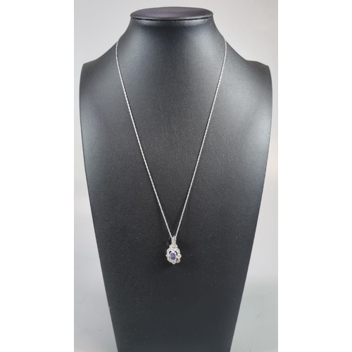 219 - Silver chain with Art Deco style diamond and tanzanite pendant, with Gems TV Promise Certificate.  (... 