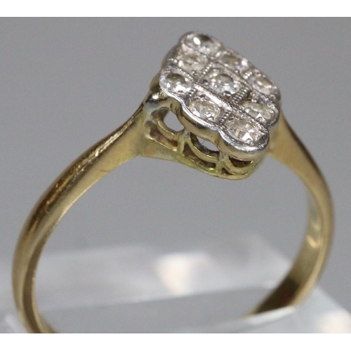 223 - 18ct gold Art Deco nine stone ring of lozenge design.  3.9g approx.  Size S.  (B.P. 21% + VAT)