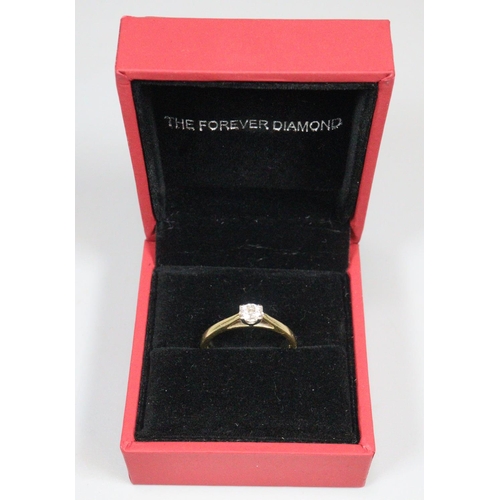 225 - The Forever Diamond, 18ct gold diamond solitaire ring.  0.23 carat, in original box with Gemmologica... 