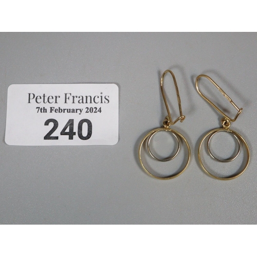 240 - Pair of 18ct gold double hoop earrings.  3g approx.  (B.P. 21% + VAT)