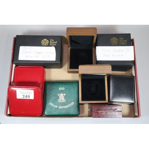 249 - Collection of The Royal Mint Sovereign and other gold coin boxes (No coins).  (B.P. 21% + VAT)