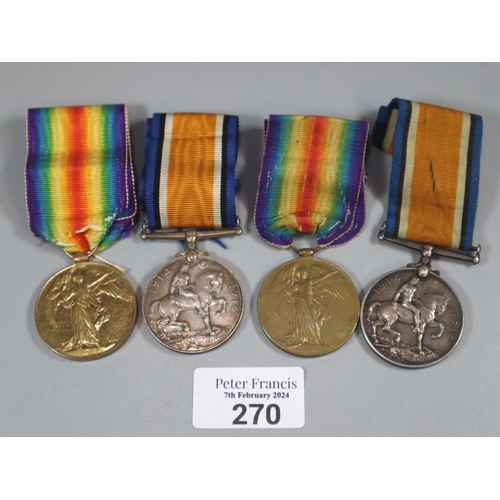 270 - Collection of Four WWI medals two 1914-18 and two The Great War for Civilisation 1914-19, named to t... 