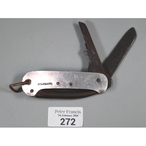 272 - G. Ibberson Sheffield, WWII British Royal Navy staybrite folding jack knife circa 1940s.  (B.P. 21% ... 