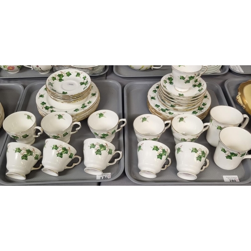 280 - Four trays of Colclough bone china 'Ivy Leaf' tea and dinnerware items to include: cups, saucers, pl... 