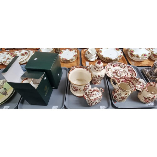 304 - Three trays of Masons Ironstone 'Mandalay Red' design items to include: pouch shaped dresser jugs, p... 