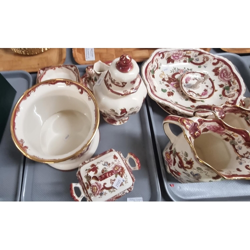 304 - Three trays of Masons Ironstone 'Mandalay Red' design items to include: pouch shaped dresser jugs, p... 