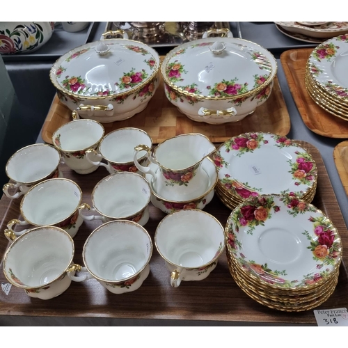 318 - Seven trays of Royal Albert 'Old Country Roses', tea and dinnerware items together with two modern m... 