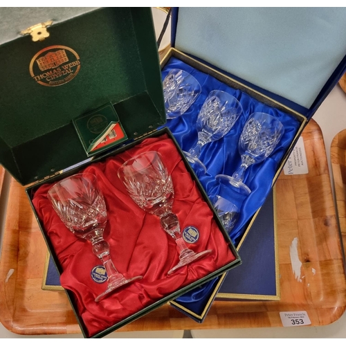 353 - Thomas Webb crystal, a pair of cased wine glasses together with set of six Tudor full lead English c... 