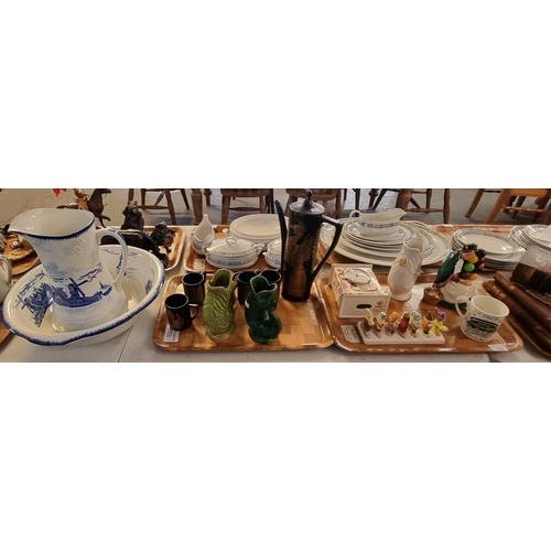 360 - Two trays of assorted ceramics to include: 'Masons Mandalay Red' mantle clock, Royal Doulton bone ch... 