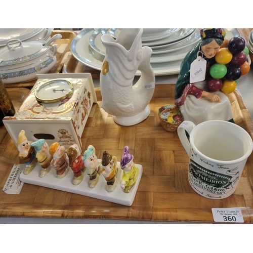 360 - Two trays of assorted ceramics to include: 'Masons Mandalay Red' mantle clock, Royal Doulton bone ch... 