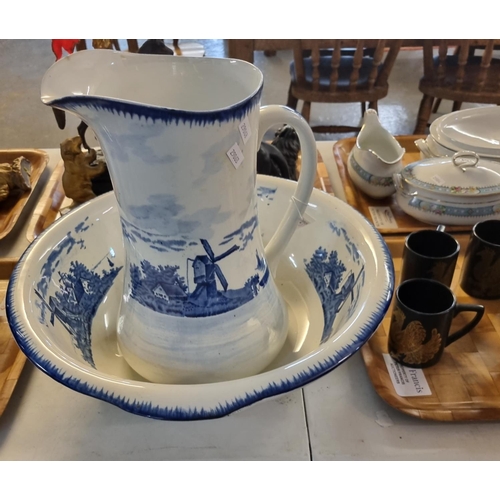 360 - Two trays of assorted ceramics to include: 'Masons Mandalay Red' mantle clock, Royal Doulton bone ch... 