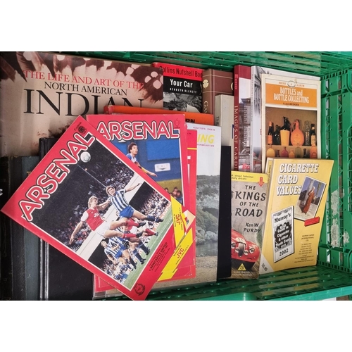 375 - Crate of books to include: Bottles and Bottle Collecting, Cigarette Card Values, Arsenal FC Programm... 