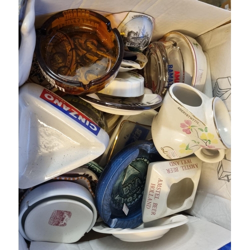 387 - Box of ceramic and glass advertising ash trays etc.  (B.P. 21% + VAT)