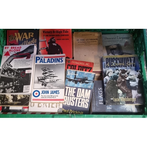 399 - Crate of military interest books to include: 'Turning the Tide', 'To Win a War', 'Hitler, the Victor... 