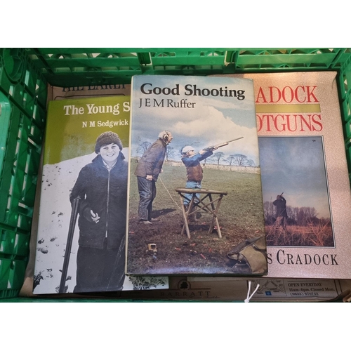 410 - Box of shooting books to include: 'The Young Shot', by N M Sedgwick, 'Good Shooting' by JEM Ruffer, ... 