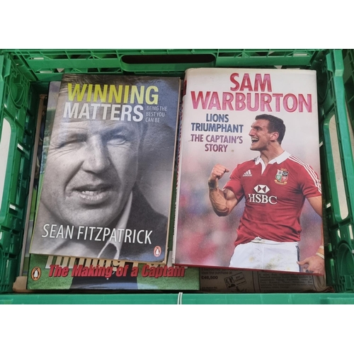 418 - Six Rugby books, all signed to include: Gareth Edwards, Barry John, Sam Warburton, Sean Fitzpatrick ... 