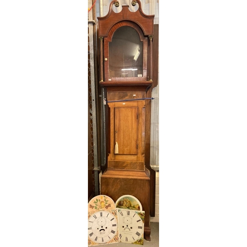 455 - 19th century mahogany long cased clock, carcass/case only, lacking movement but including two painte... 