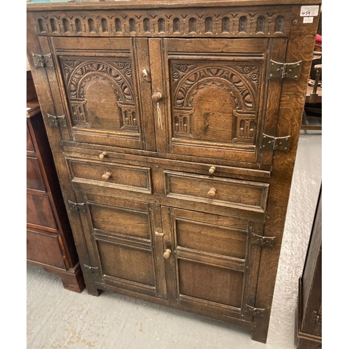 459 - Two items of 17th century style reproduction oak furniture to include: lead glazed low bookcase with... 