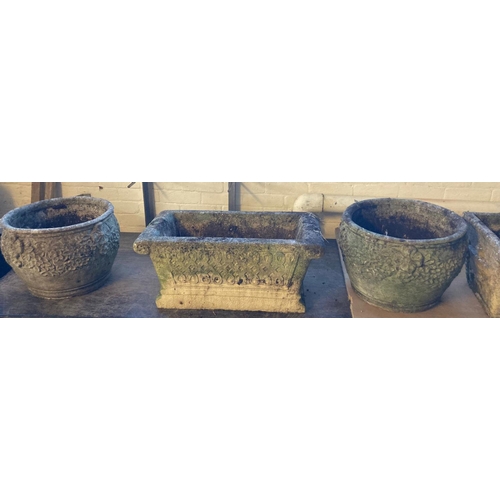 511 - Collection of various reconstituted stone garden planters of different forms.  (7)  together with a ... 