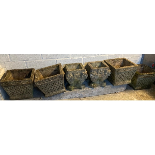 514 - Collection of assorted reconstituted stone garden planters including four similar square shaped with... 