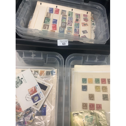 63 - All world collection of stamps on pages and loose in quantity of plastic trays.  (B.P. 21% + VAT)